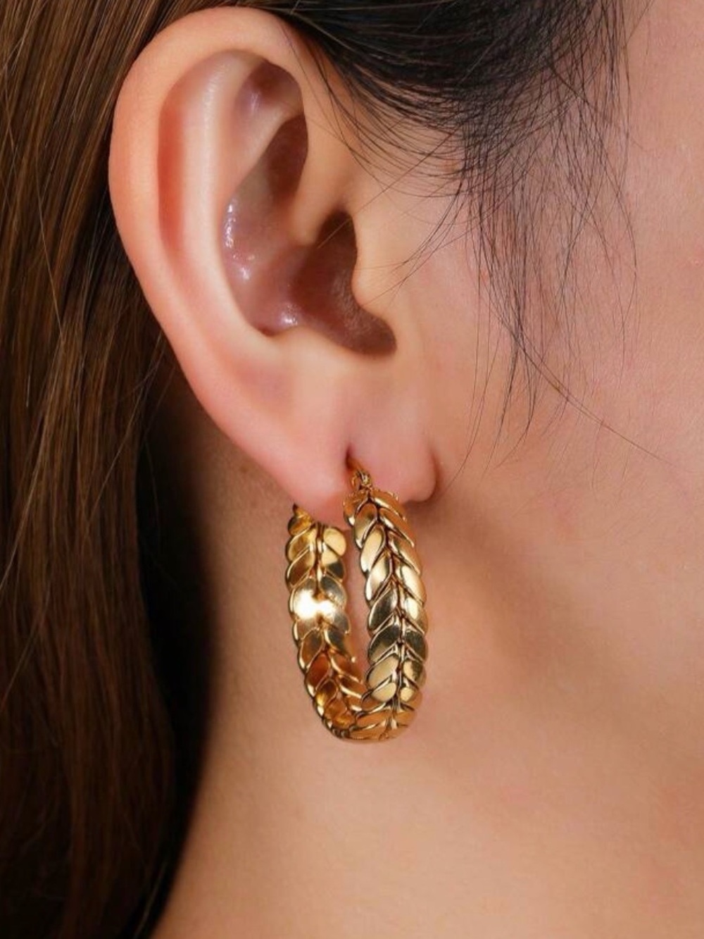 🆕18K GOLD BRAIDED WHEAT HOOP EARRINGS  CLASSY MINIMALISTIC